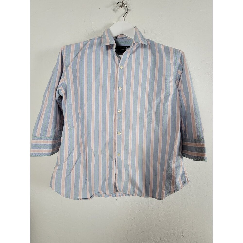 Ralph Lauren Sport Womens Slim Fit XL Striped Button-Up Shirt 3/4 Sleeve Cotton